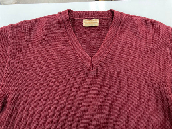 ヴィンテージ vintage 40s 40年代 DKM Wool Sweater ニット ロングリブ Vネック えんじ バーガンディ セーター 無地 ワインレッド 104MT-1873