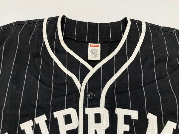 シュプリーム SUPREME 12SS Arc Logo Baseball Jersey ベースボールシャツ ロゴ 黒 半袖シャツ ストライプ ブラック Lサイズ 101MT-2440