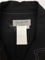 ヨウジヤマモト Yohji Yamamoto POUR HOMME OPEN SHIRT オープン シャツ ホワイトステッチ ブラウス 長袖 薄手 黒 HR-B49-249 サイズ 4 ジャケット 無地 ブラック 104MT-2118