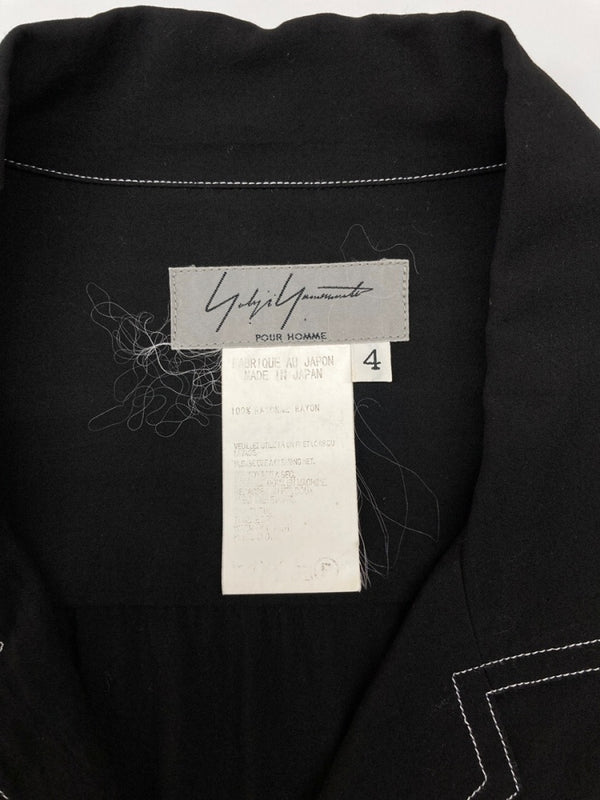 ヨウジヤマモト Yohji Yamamoto POUR HOMME OPEN SHIRT オープン シャツ ホワイトステッチ ブラウス 長袖 薄手 黒 HR-B49-249 サイズ 4 ジャケット 無地 ブラック 104MT-2118