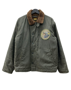 ヒューストン HOUSTON N-1 DECK JACKET デッキ ジャケット ミリタリー ジップアップ 裏ボア 軍物 アウター 緑 サイズ 38R ジャケット キャラクター グリーン 104MT-1808