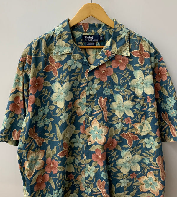 ラルフローレン RALPH LAUREN Polo by RALPH LAUREN 90s アロハシャツ ハワイアンシャツ 貝ボタン 花柄 フラワー柄 半袖シャツ マルチカラー Lサイズ 201MT-2376