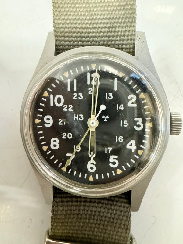 【ジャンク品】ハミルトン HAMILTON Vintage ヴィンテージ 80s H3 手巻き ミリタリーウォッチ アメリカ軍  MIL-W-46374B 6645-00-952-3767 メンズ腕時計ブラック 101watch-58