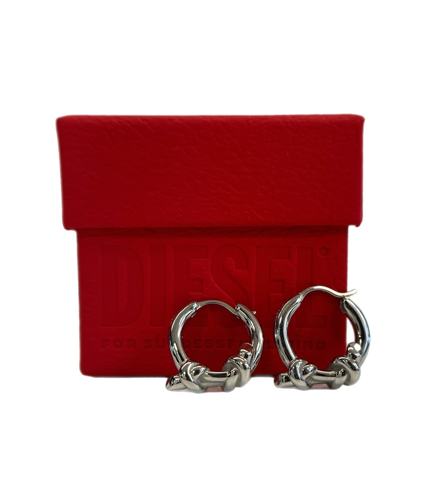 DIESEL シルバーフープピアス 赤い巾着付き シルバー925素材 ホワイトハーツピアス シルバー silver メンズ フープ