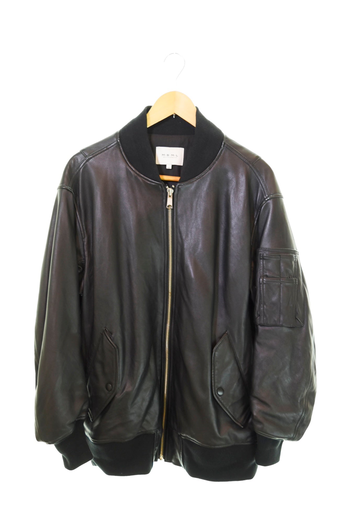 エムエスエムエル MSML OVERSIZED LEATHER MA-1 JACKET オーバーサイズレザー ジャケット 黒  M11-02A5-JK01 ジャケット 無地 ブラック Mサイズ 103MT-398 | 古着通販のドンドンサガール