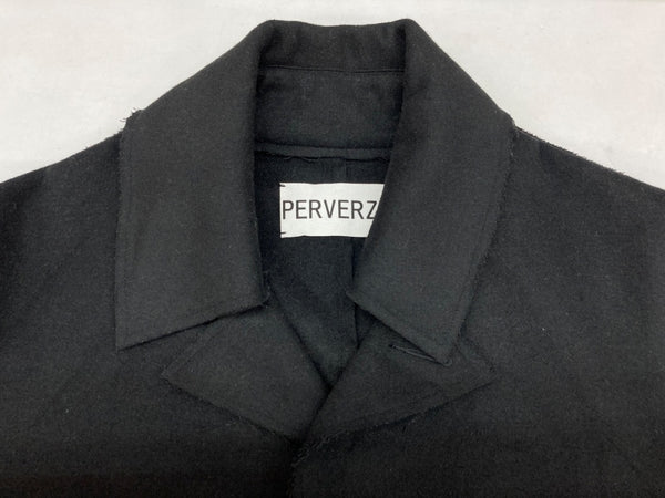 パーバーズ PERVERZE 17AW Double Face Wool Large Coat ダブルフェイス オーバーサイズ ウール ダメージ加工 BLACK 黒 117040110 コート 無地 ブラック フリーサイズ 104LT-123