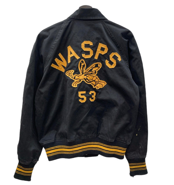 ヴィンテージ vintage 50's 50年代 HOLT'S Wowza Wasps レターマン ジャケット コットンサテン ナンバリング 蜂 黒 黄色 サイズ 38 ジャケット 刺繍 ブラック 104MT-979