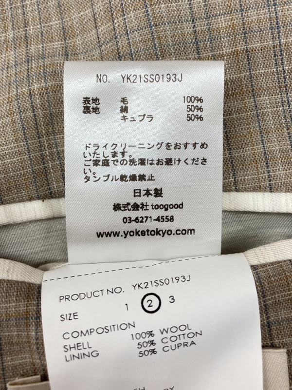 ヨーク YOKE 21SS SIDE OPEN COUBLE-BREASTED JACKET サイドオープン ジップ ジャケット テーラード ファスナー 薄茶 YK21SS0193J サイズ 2 ジャケット チェック ベージュ 104MT-959