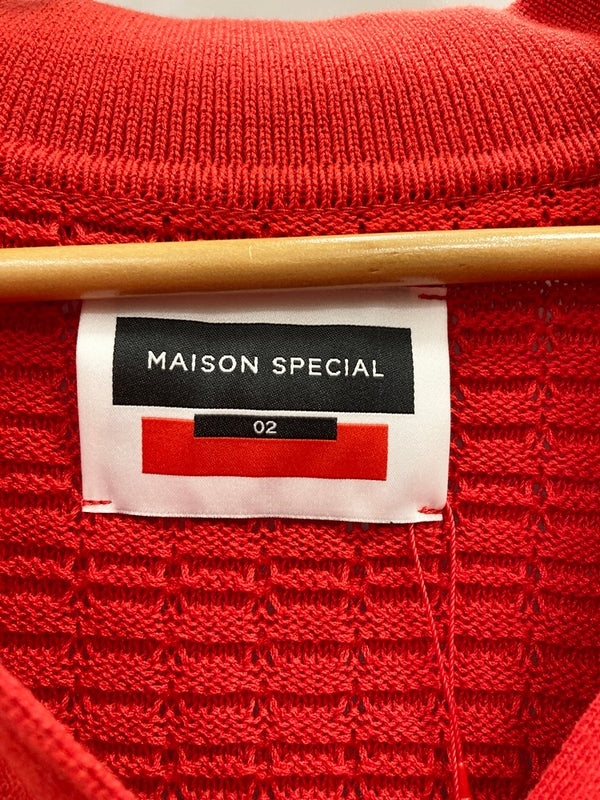 メゾンスペシャル MAISON SPECIAL コットンタックワッフルプライムオーバーニットポロシャツ 赤 11231361329 サイズ2 半袖ポロシャツ 無地 レッド 101MT-2266