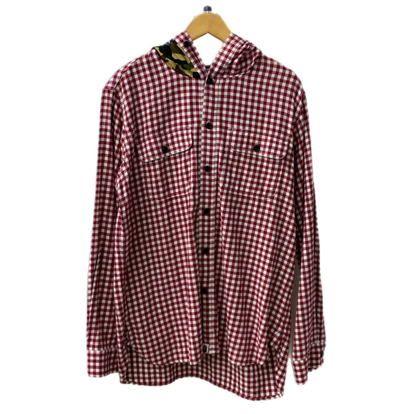 アベイシングエイプ A BATHING APE ファーストカモ 1st カモ シャーク WGM ギンガムチェック 長袖シャツ レッド XXLサイズ 201MT-4312