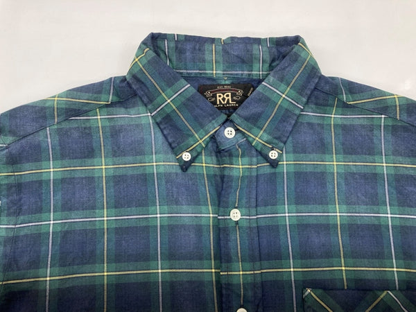 ダブルアールエル RRL 90s 一ツ星タグ SHIRT プルオーバー ステンカラー ボタンダウン ハーフボタン ヴィンテージ VINTAGE ラルフローレン RALPH LAUREN コットン グリーン系 長袖シャツ チェック マルチカラー Mサイズ 104MT-2040