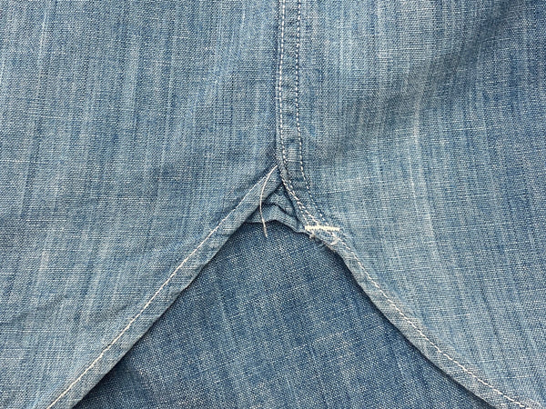 ブッチャープロダクツ BUTCHER PRODUCTS アットラスト  At Last＆Co シャンブレーシャツ ワーク マチ付き 青 サイズ16 長袖シャツ 無地 ブルー 104MT-2259