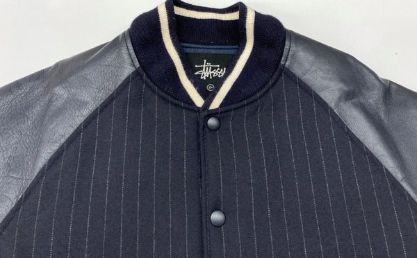 ステューシー STUSSY × fragment フラグメント Varsity jacket バーシティ ジャケット スタジャン 紺 ジャケット 無地 ネイビー Lサイズ 104MT-2063