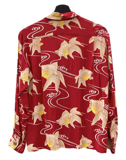 サンサーフ SUN SURF ALOHA SHIRT アロハ シャツ ハワイアン オープンカラー ボタン GOLDFISH 金魚 開襟 長袖 薄手 赤 SS24845 長袖シャツ 総柄 レッド Sサイズ 104MT-2326