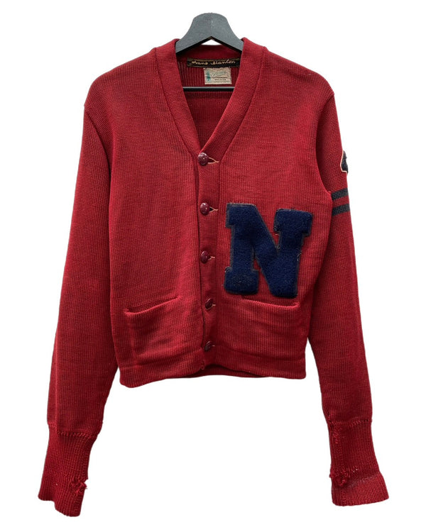 ヴィンテージ vintage 50s 50年代 Octonek レタードカーディガン ニット ワッペン レザー エルボーパッチ 赤 えんじ カーディガン ワンポイント レッド 104MT-1871