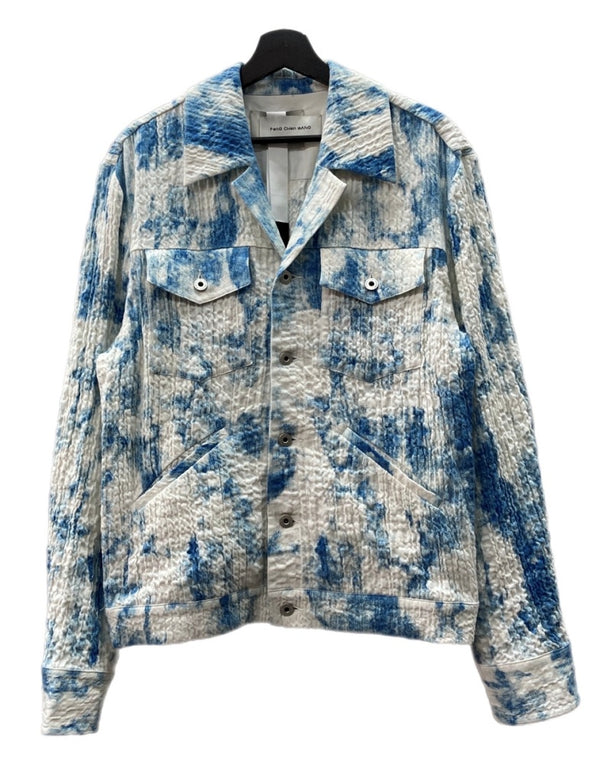 フェンチェンワン Feng Chen Wang TRUCKER JACKET トラッカー ジャケット タイダイ ストレッチ ボタン アウター 白 青 FUS17JK23 ジャケット 総柄 ホワイト Mサイズ 104MT-2105