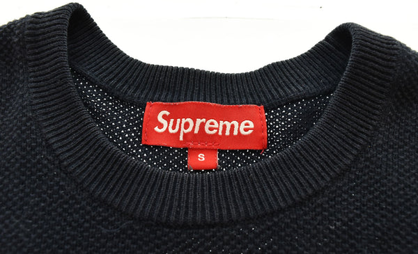シュプリーム SUPREME ワッフル ニット セーター ワンポイント 刺繍 セーター ネイビー Sサイズ 103MT-2866