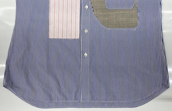 コッキ KHOKI 19AW PATCHWORK SHIRT パッチワーク シャツ 長袖 白 青 19aw-b-03 サイズ 2 長袖シャツ ストライプ ブルー 104MT-2087
