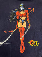 ヴィンテージ vintage 90's 90年代 anvil LADY DEATH SHI WILLIAM TUCCI アメコミ 漫画 アートT XL Tシャツ ネイビー LLサイズ 101MT-4220