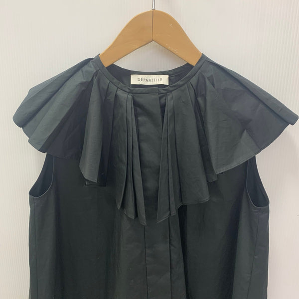 デパリエ DEPAREILLE フリルブラウス 半袖シャツ ブラック 201LT-415