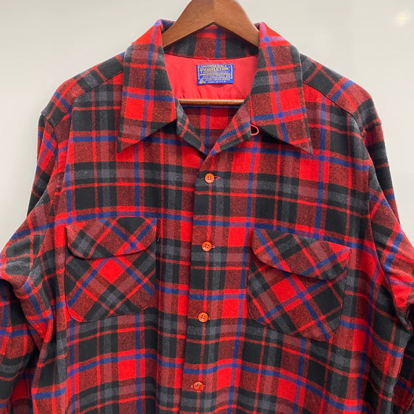 【曜日割引対象外】 ペンドルトン PENDLETON 70's ウール チェックシャツ ボードシャツ ネルシャツ オープンカラー USA製 長袖シャツ レッド XLサイズ 201MT-4773 VB