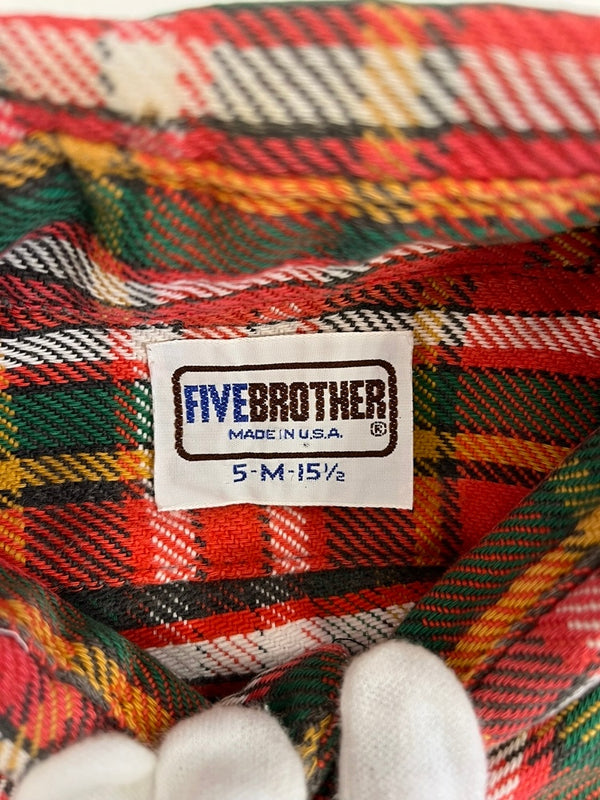 ファイブブラザー FIVE BROTHER 70s～ Vintage ヴィンテージ ネルシャツ チェックシャツ  US古着 赤系 長袖シャツ レッド Mサイズ 101MT-4096