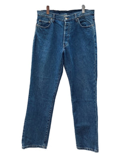 ダブルアールエル RRL DENIM PANTS デニム パンツ ボタンフライ ジーパン ジーンズ USA製 Ralph Lauren インディゴ 青 ロゴ デニム ブルー サイズ 35 104MB-215