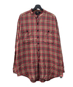 ダブルアールエル RRL 90s 90年代 三ツ星タグ FLANNEL SHIRT フランネル ネルシャツ バンドカラー ノーカラー  長袖シャツ チェック レッド Lサイズ 104MT-2075