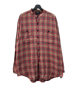 ダブルアールエル RRL 90s 90年代 三ツ星タグ FLANNEL SHIRT フランネル ネルシャツ バンドカラー ノーカラー  長袖シャツ チェック レッド Lサイズ 104MT-2075