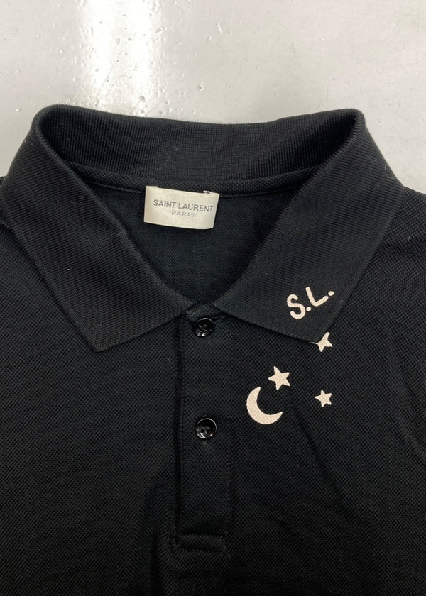 サンローラン Saint Laurent SL STAR POLO 半袖 ポロシャツ 星 月 鹿の子 カットソー YSL 黒 454124 YB1DS 半袖ポロシャツ プリント ブラック XSサイズ 104MT-1339
