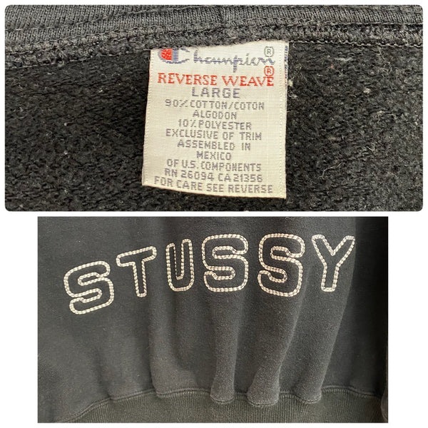 【曜日割引対象外】 ステューシー STUSSY × Champion 90's フルスナップボタン REVERSE WEAVE パーカ ブラック Lサイズ 201MT-4765 VB