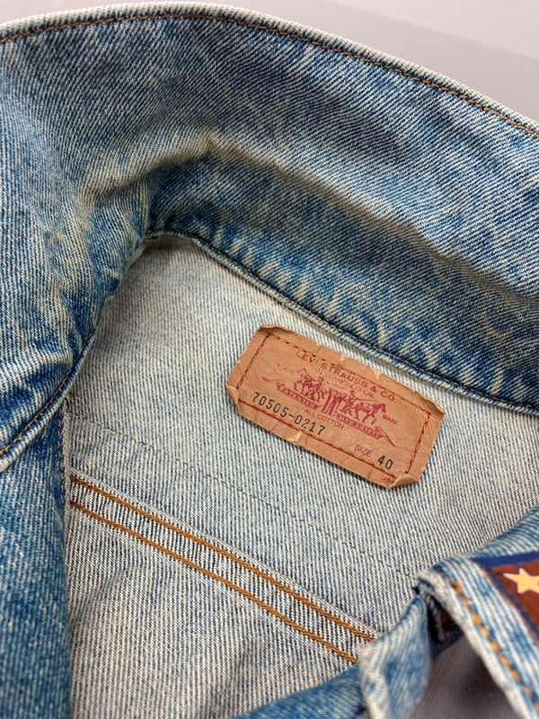 アパッチ APACHE REMAKE DENIM JACKET リメイク デニム ジャケット Gジャン ボタン ジャージ アウター インディゴ 青 ジャケット ロゴ マルチカラー Fサイズ 104MT-2214