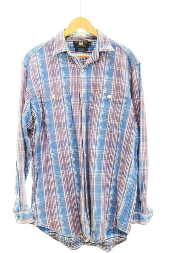 ダブルアールエル RRL 90's 90年代 三ツ星タグ ヘビーネルシャツ 青 長袖シャツ ブルー Mサイズ 103MT-2288
