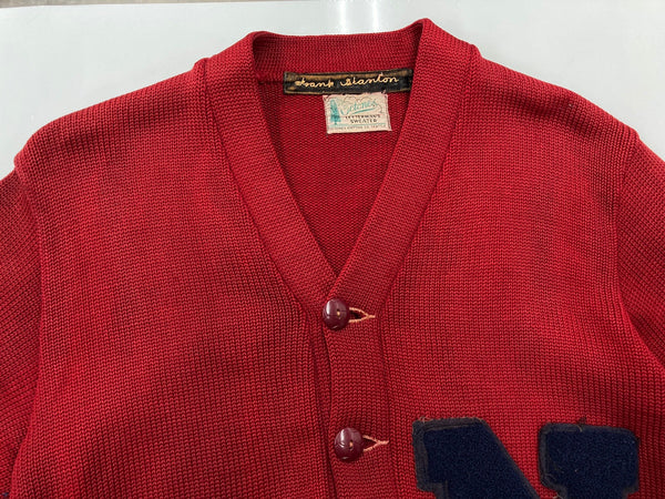 ヴィンテージ vintage 50s 50年代 Octonek レタードカーディガン ニット ワッペン レザー エルボーパッチ 赤 えんじ カーディガン ワンポイント レッド 104MT-1871