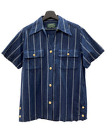 ラルフローレン RalphLauren COUNTRY 90s STRIPE S/S SHIRT ストライプ 半袖 シャツ フラップポケット インパクト21 紺 サイズ 7 半袖シャツ ストライプ ネイビー 104MT-2353