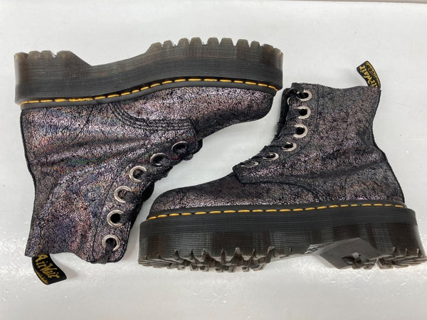 ドクターマーチン Dr.Martens MOLLY 6EYE IRIDESCENT CRACKLE BOOTS クラックルダブルソール  厚底 メタリック ガンメタル GUNMETAL BLACK 黒 ブーツ ブラック UK6 104S-812