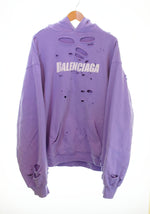 バレンシアガ BALENCIAGA  21SS Caps Destroyed Hoodie キャップス デストロイド フーディ ダメージ 加工 プルオーバー 659403 パーカ パープル Mサイズ 103MT-1729