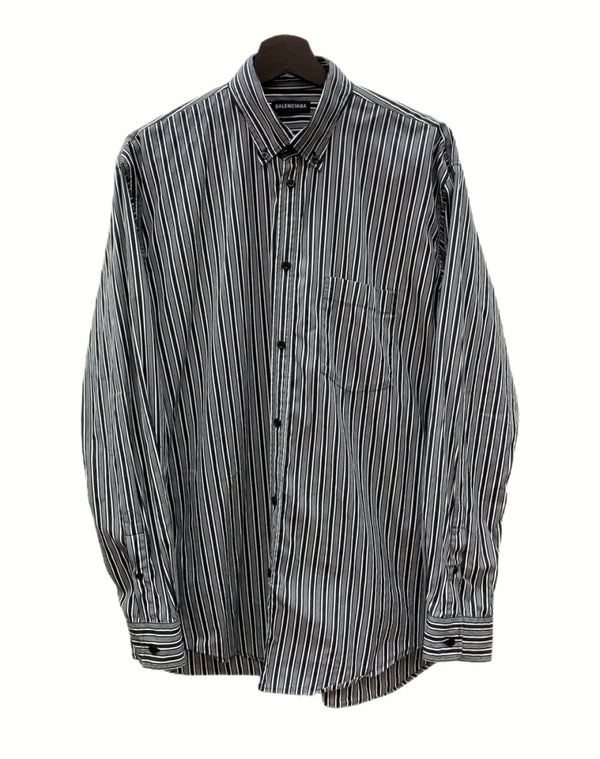 バレンシアガ BALENCIAGA L/S BACK LOGO STRIPESHIRT バック ロゴ ストライプシャツ ボタンダウン 長袖シャツ 白 黒 556878 38 長袖シャツ ロゴ ホワイト 104MT-902