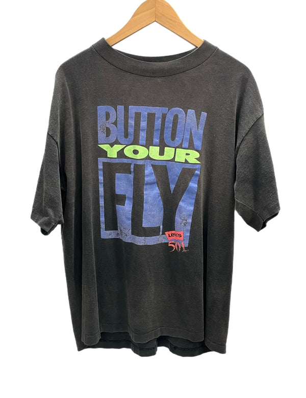 リーバイス Levi's 90s 90's streetT 501 BUTTON YOUR FLY 販促 プロモーション 袖裾シングルステッチ Tシャツ プリント ブラック Lサイズ 101MT-2481