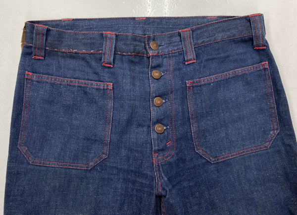 リーバイス Levi's 610 78 BIG E 70s 70年代 フレアパンツ ベルボトム ブーツカット セーラーパンツ マリン 白タブ ボタン裏375 紺 デニム ネイビー W33 L32 104MB-265