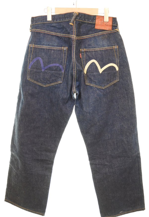 エヴィス EVISU Lot 2001 NO2 KAMOMEカモメ プリント デニム パンツ 35×35 デニム ブルー 103MB-647