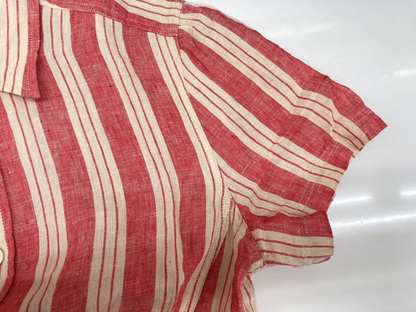 ラルフローレン RalphLauren ポロ POLO 23SS 現行タグ ストライプドベルテッド リネン ミディシャツ ドレス SHIRT LINEN 麻 DRESS ロング丈 RED 赤 BEIGE ベージュ ワンピース ストライプ レッド SIZE4 104LT-188