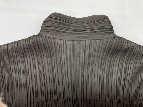 イッセイミヤケ ISSEY MIYAKE プリーツプリーズ PLEATS PLEASE ジップアップ フルジップ ドメス Y2K 日本製 OLIVE オリーブ KHAKI 緑 グリーン系 PP63-JD427 ジャケット 無地 カーキ SIZE4 104LT-252