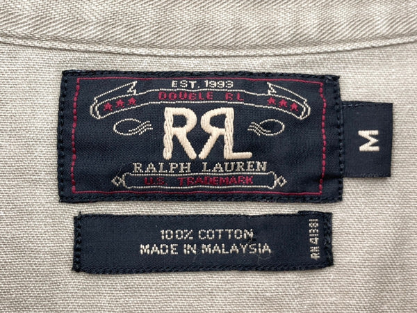 ダブルアールエル RRL 90s 三ツ星タグ プルオーバー ヘリンボーン HBT ミリタリー ワークシャツ マチ付き 長袖シャツ 無地 ベージュ Mサイズ 104MT-2061