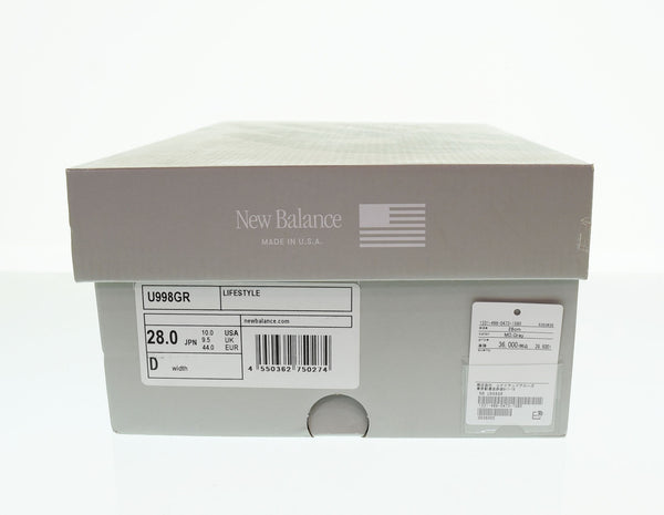 ニューバランス new balance 998 MADE IN U.S.A. ABZORB アブゾーブ Dワイズ U998GR メンズ靴 スニーカー グレー 28cm 103S-1144