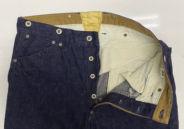 【曜日割引対象外】 ウエアハウス WAREHOUSE HELLER'S CAFE シンチバック サスペンダーボタン デニム ブルー 32サイズ 201MB-896 VB