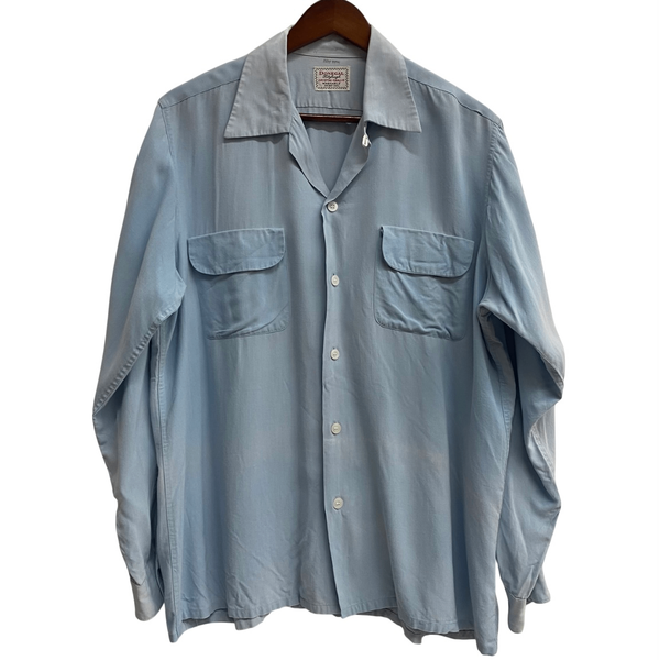 【曜日割引対象外】 ヴィンテージ vintage 50's~ DONEGAL レーヨン オープンカラー 長袖シャツ ブルー 201MT-4611 VB