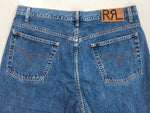 ダブルアールエル RRL 90s DENIM PANTS デニム パンツ ボタンフライ ジーパン ジーンズ USA製 Ralph Lauren 青 ロゴ デニム ブルー 104MB-212
