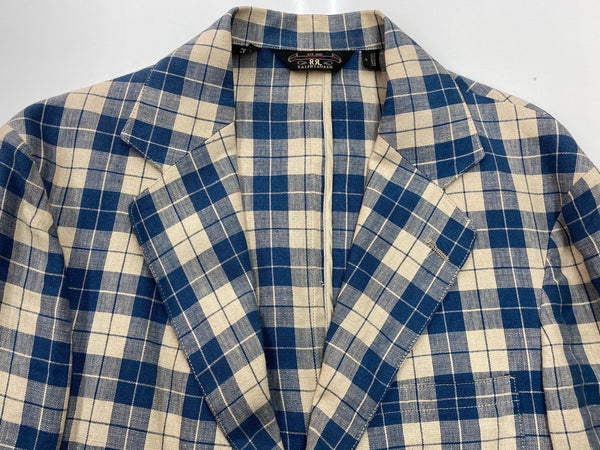 ダブルアールエル RRL 90s 90年代 三ツ星タグ 三角タグ リネン テーラードジャケット USA製 生成り 青  ジャケット チェック ブルー Sサイズ 104MT-2020