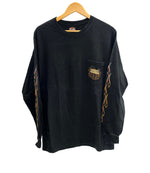 ハーレーダビッドソン Harley-Davidson 00’s  バーアンドシールドロゴ モーターサイクル パイレーツ 海賊 フレイム ファイヤーパターン 袖プリント 両面プリント VINTAGE ヴィンテージ ポケット ロングスリーブ ロンT ブラック Lサイズ 101MT-4572